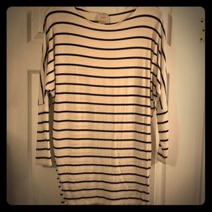Cream and Black Striped 3/4 Sleeve Tunic